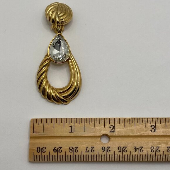 Vintage Gold Tone Dangling Earrings with Clear Stone - Picture 12 of 12